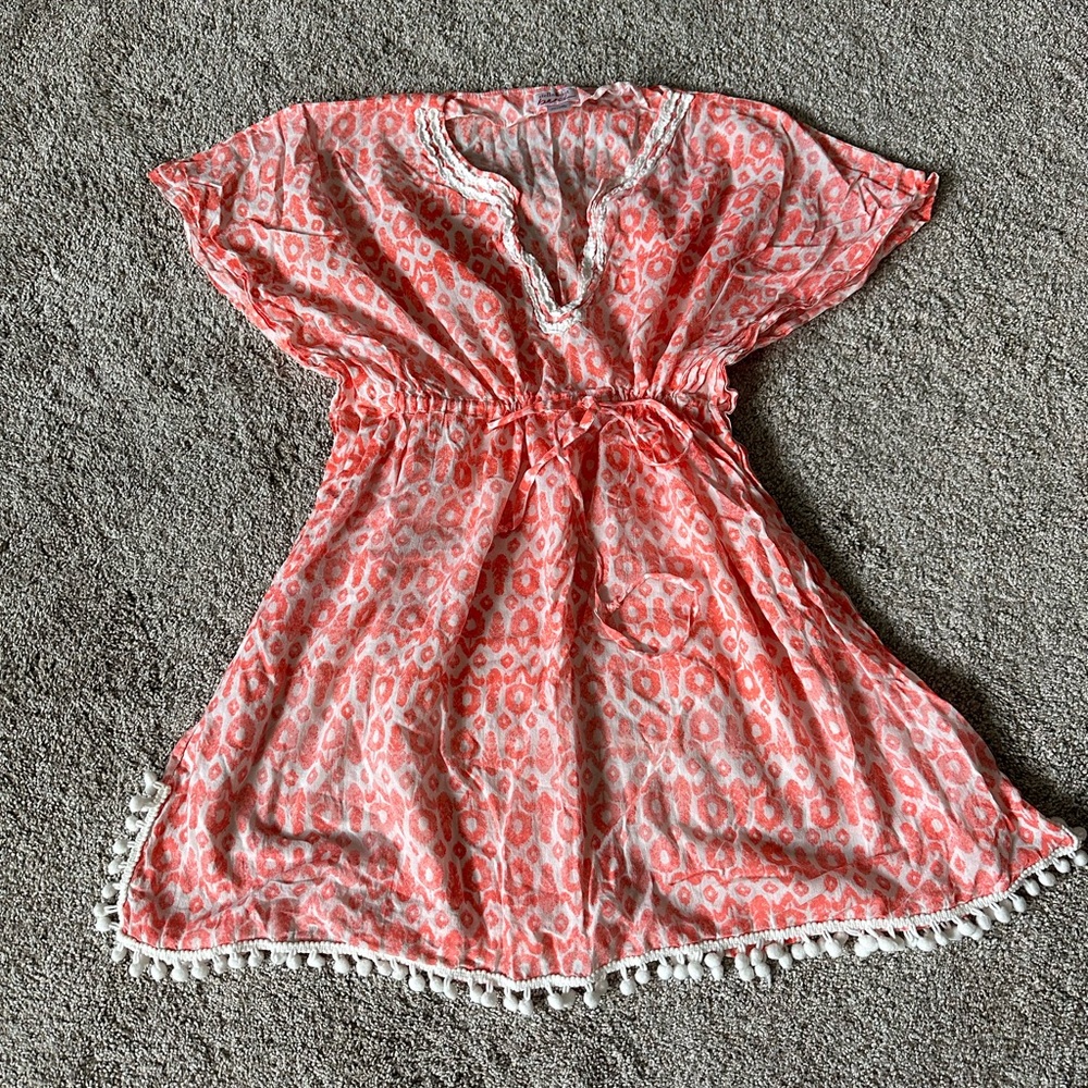 Stella & Dot Beach coral and white cover up